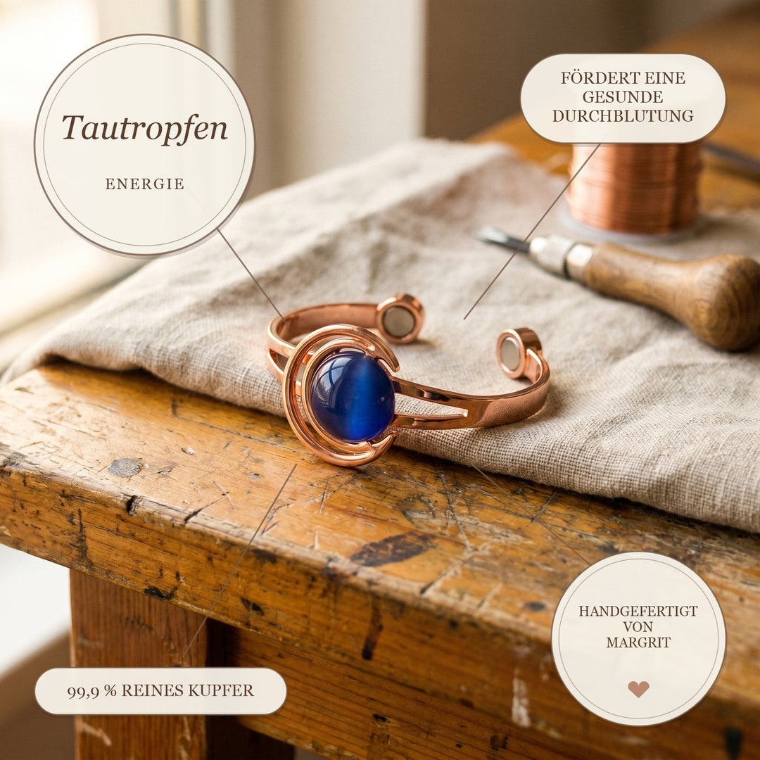 Margrits Tautropfen Kupferarmband Blaugrau